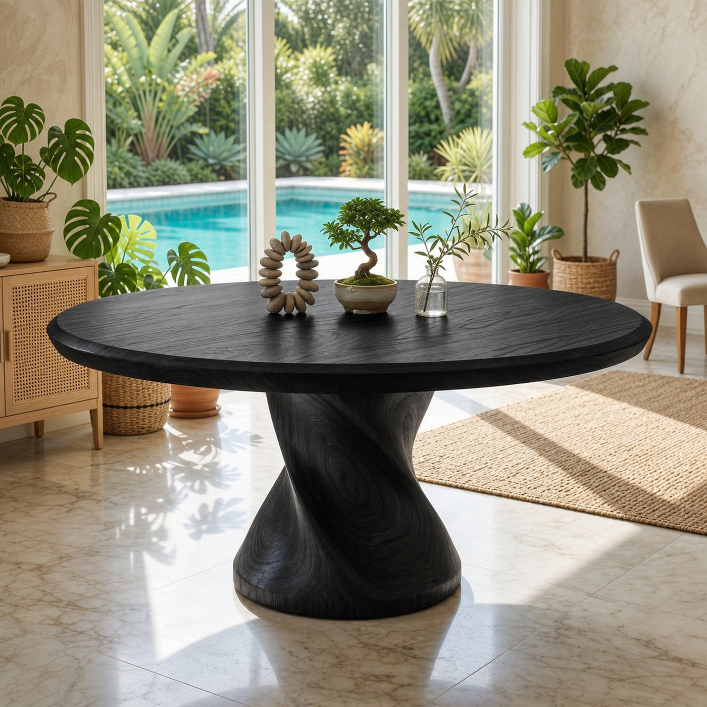 Sculptural Trestle Table For Tropical Dining Room - product view 4