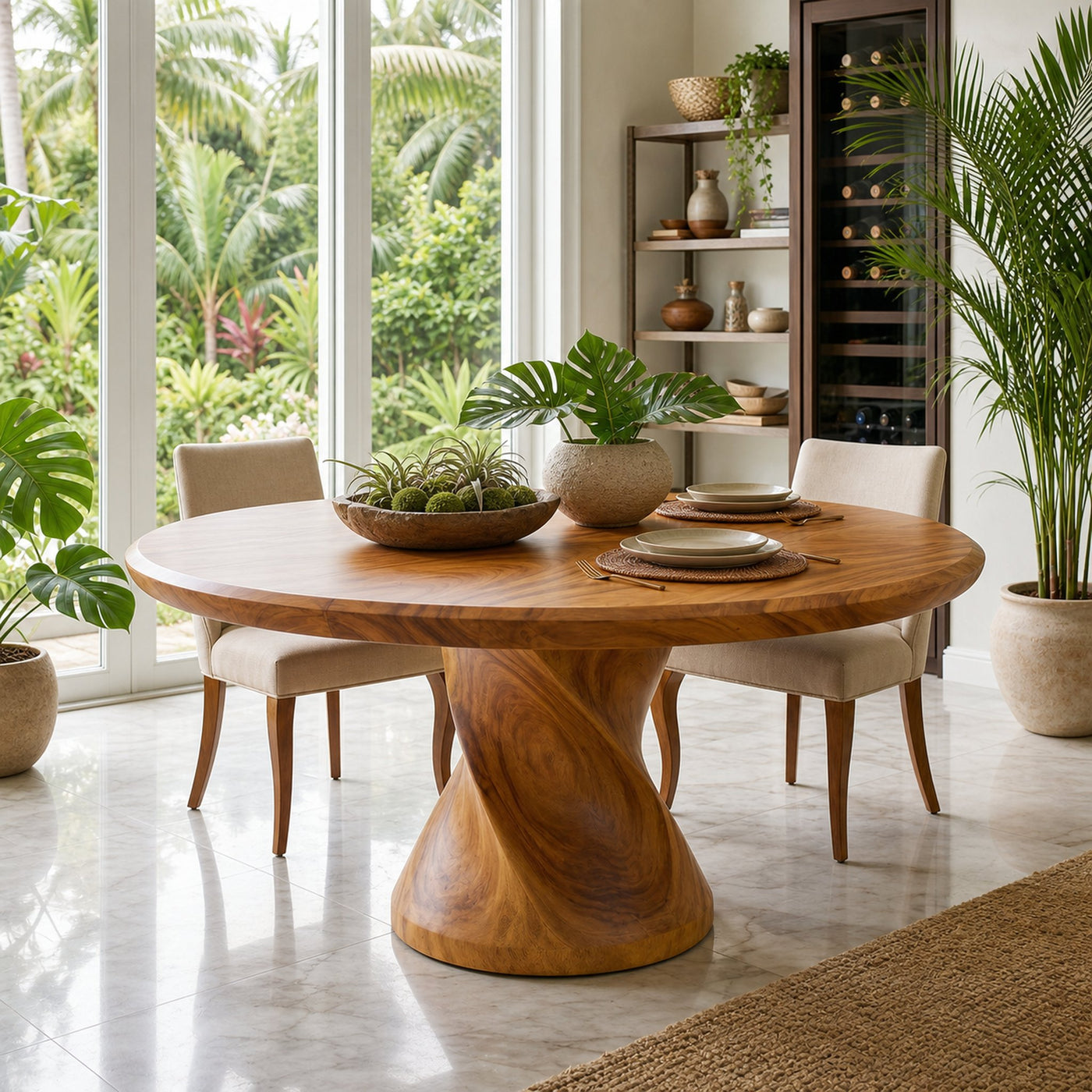 Sculptural Trestle Table For Tropical Dining Room - product view 5