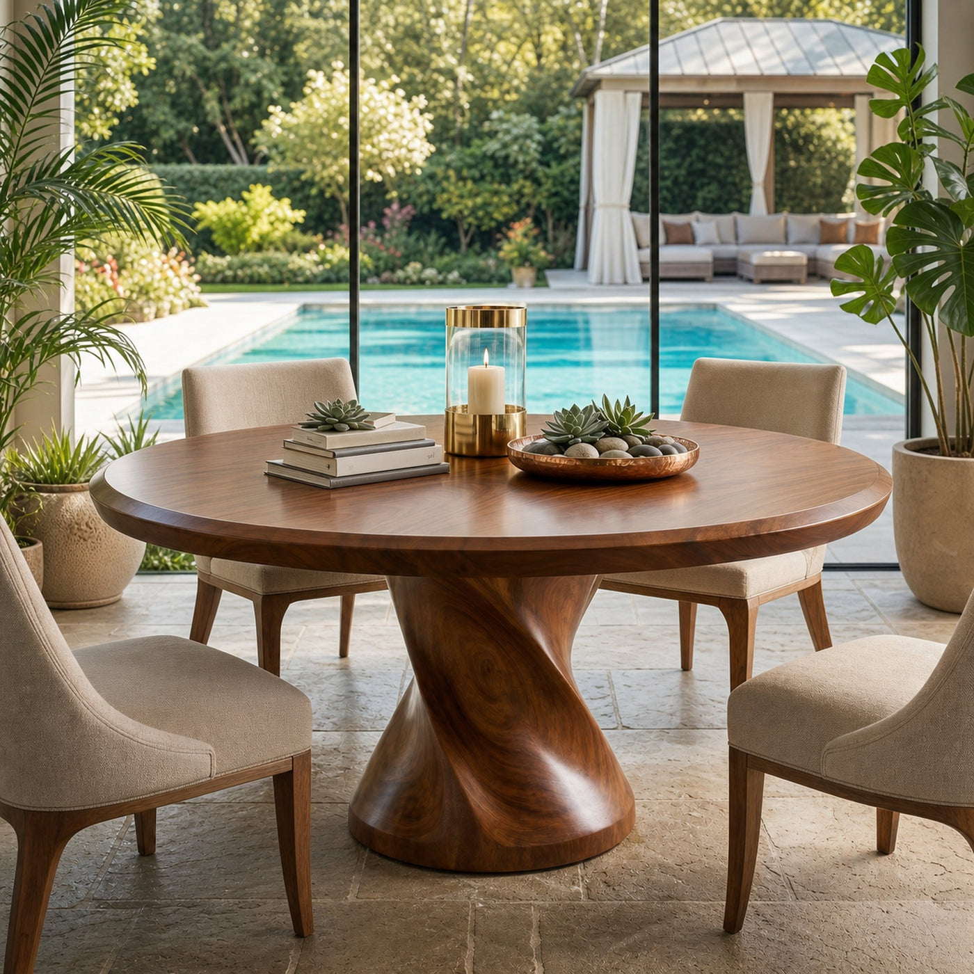 Sculptural Trestle Table For Tropical Dining Room - product view 6