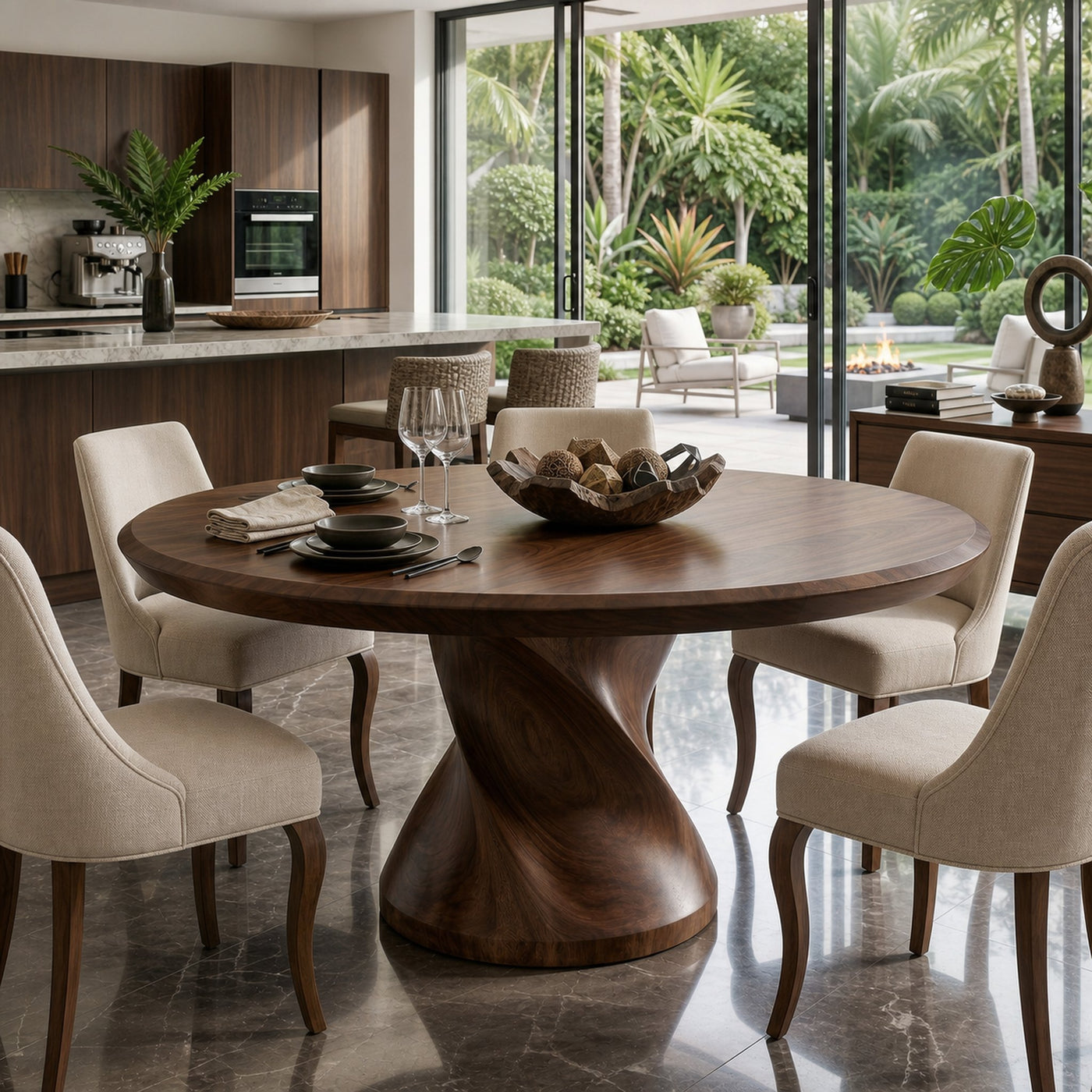 Sculptural Trestle Table For Tropical Dining Room - product view 7