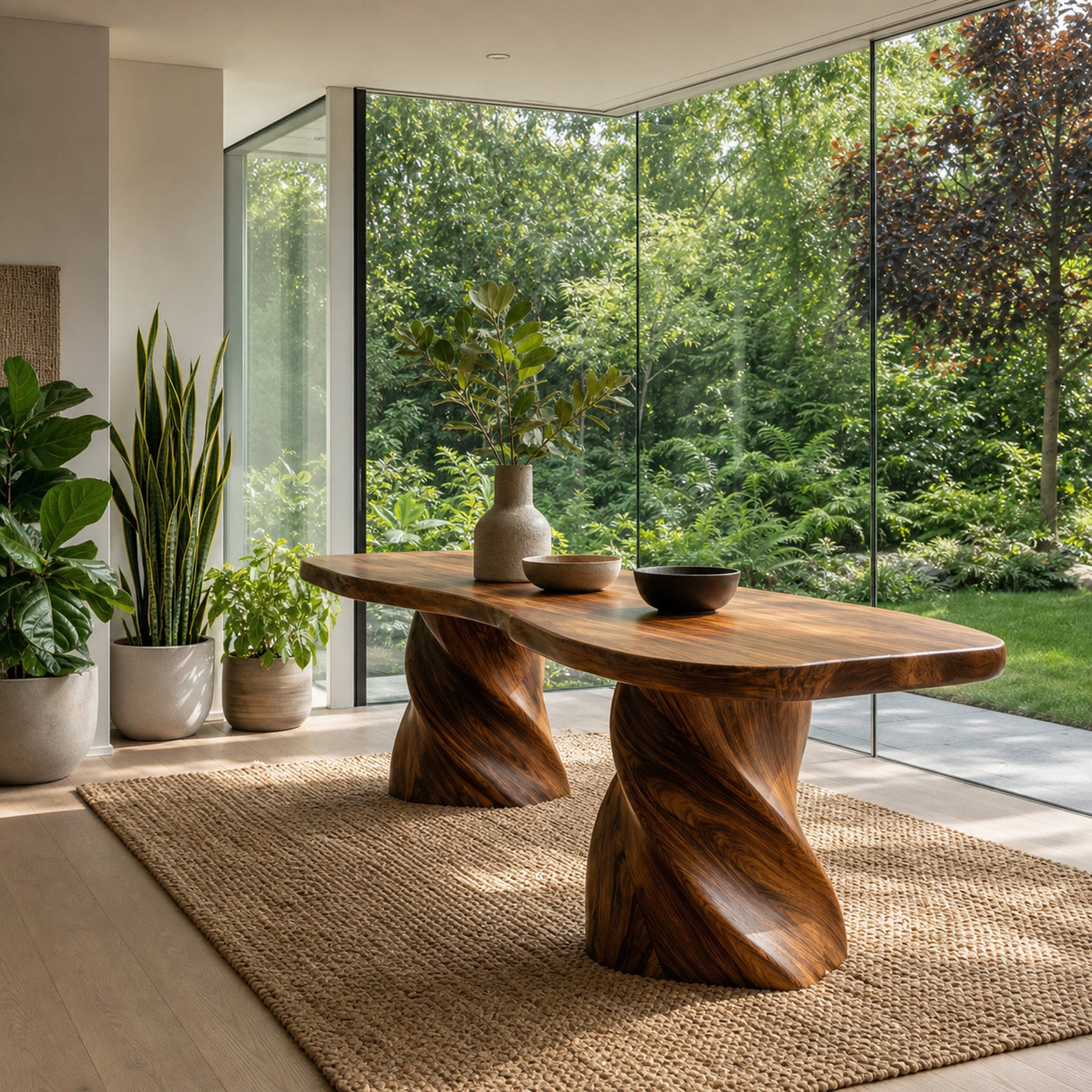 Sculptural Twisted Base Dining Table For Dining Room And Kitchen