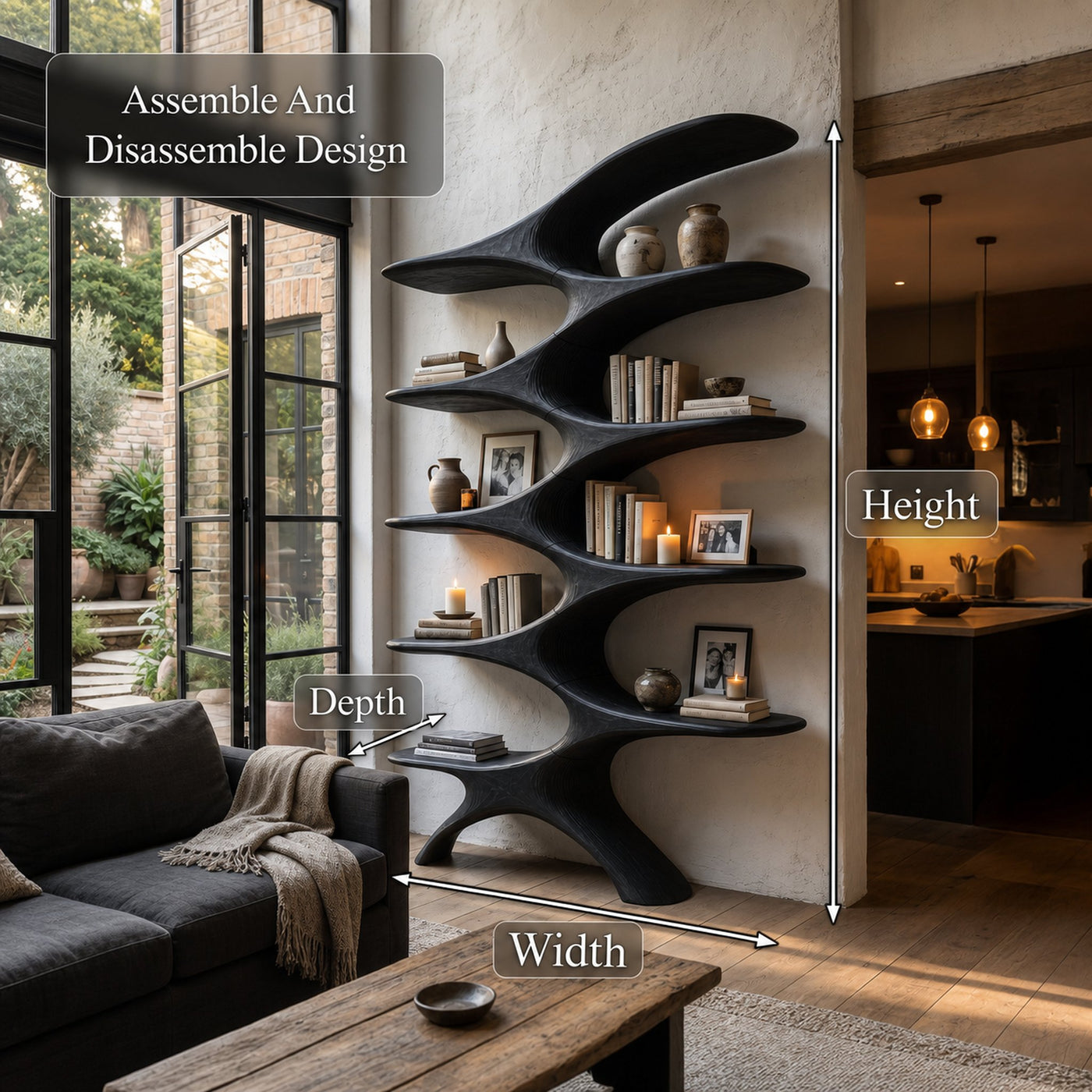 Sculptural Wall Bookcase With Organic Multi Tier Shelves For Living Room - product view 8