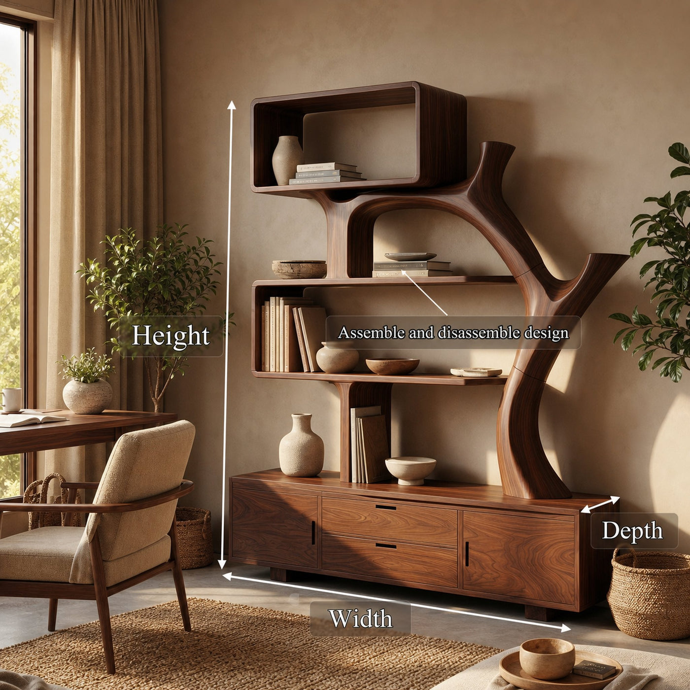 Sculptural Wood Display Shelf With Storage For Living Room - product view 8