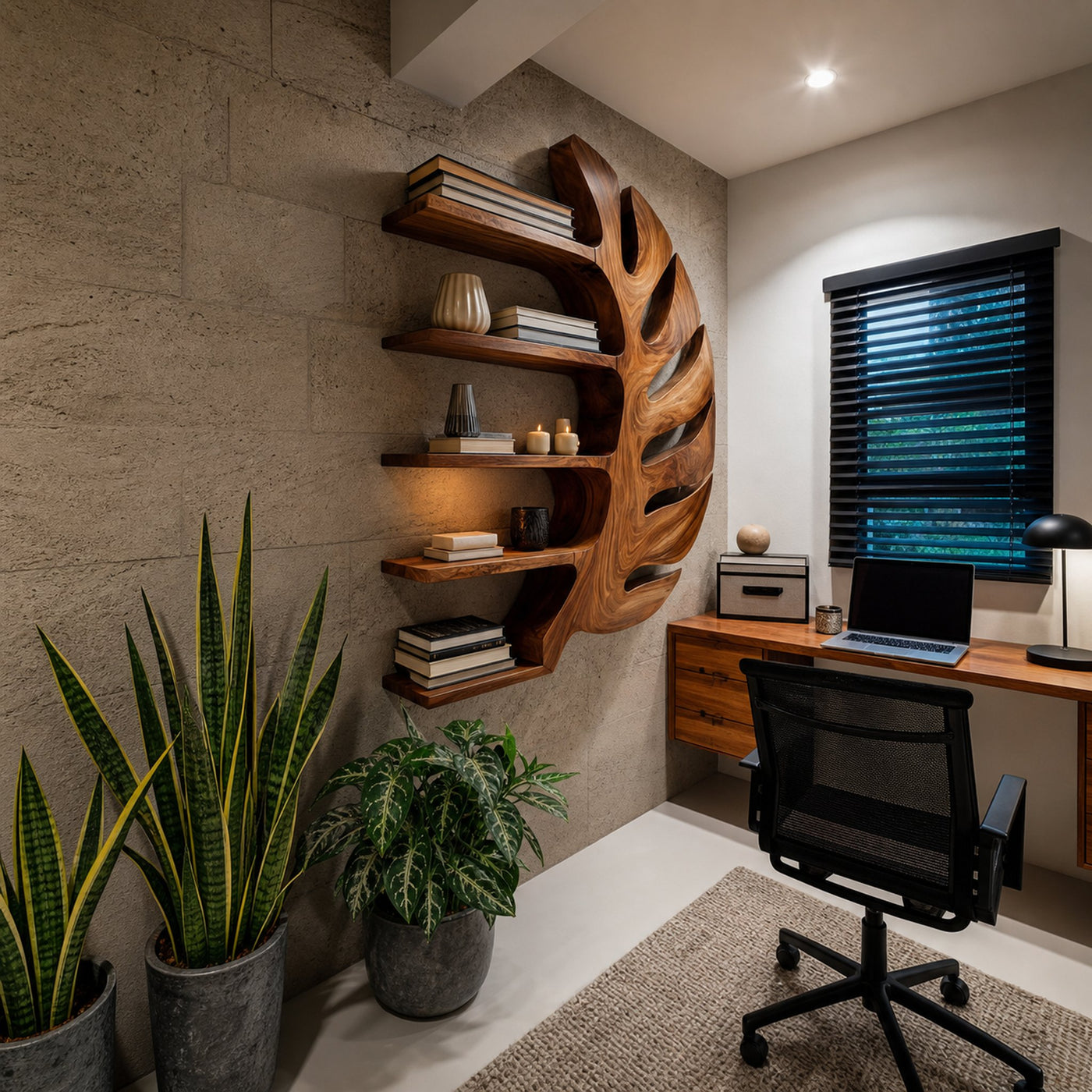 Sculptural Wood Monstera Leaf Bookshelf For Contemporary Interior - product view 6