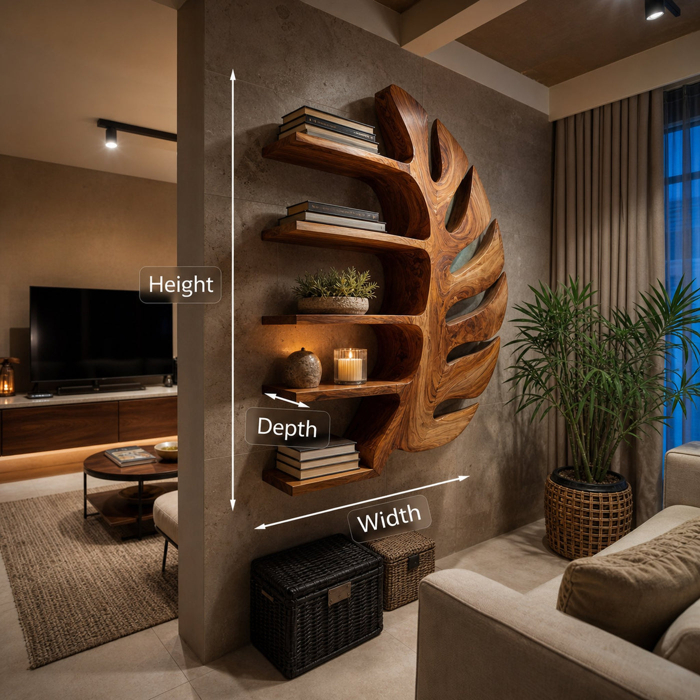 Sculptural Wood Monstera Leaf Bookshelf For Contemporary Interior - product view 8