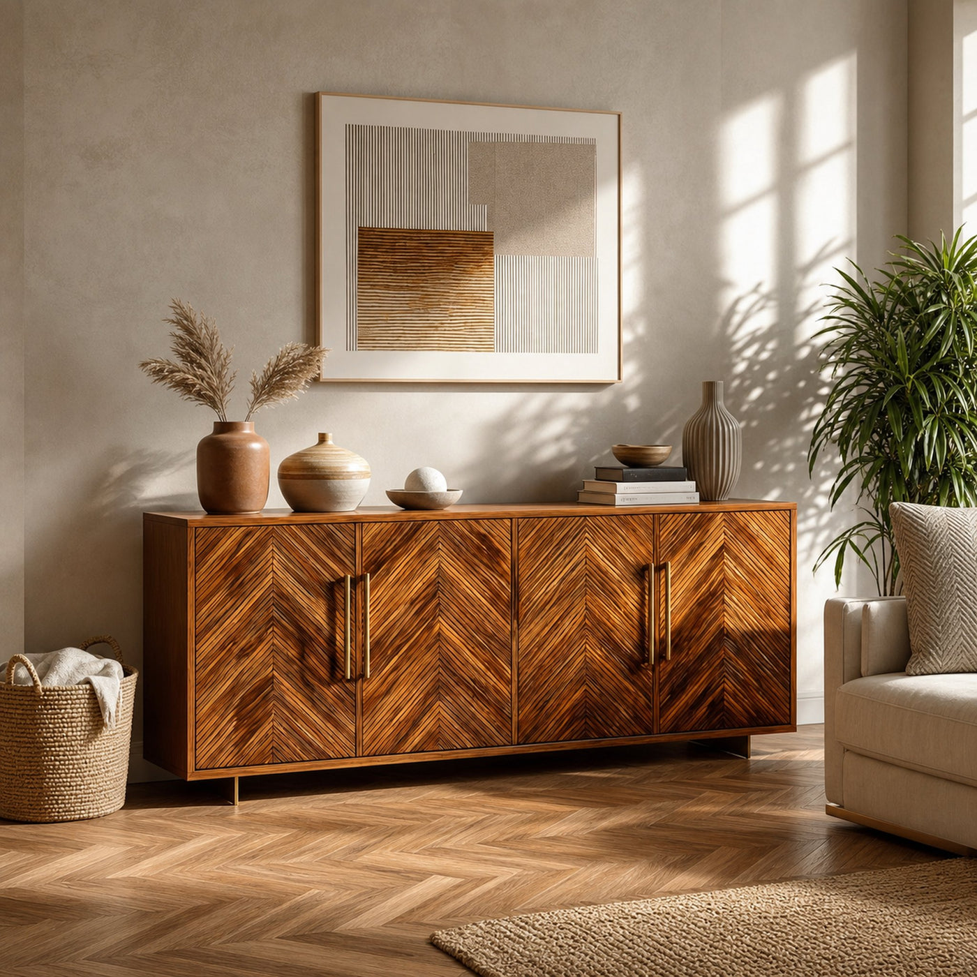 Sculptural Wood Sideboard With Layered Wave For Luxury Home - product view 7