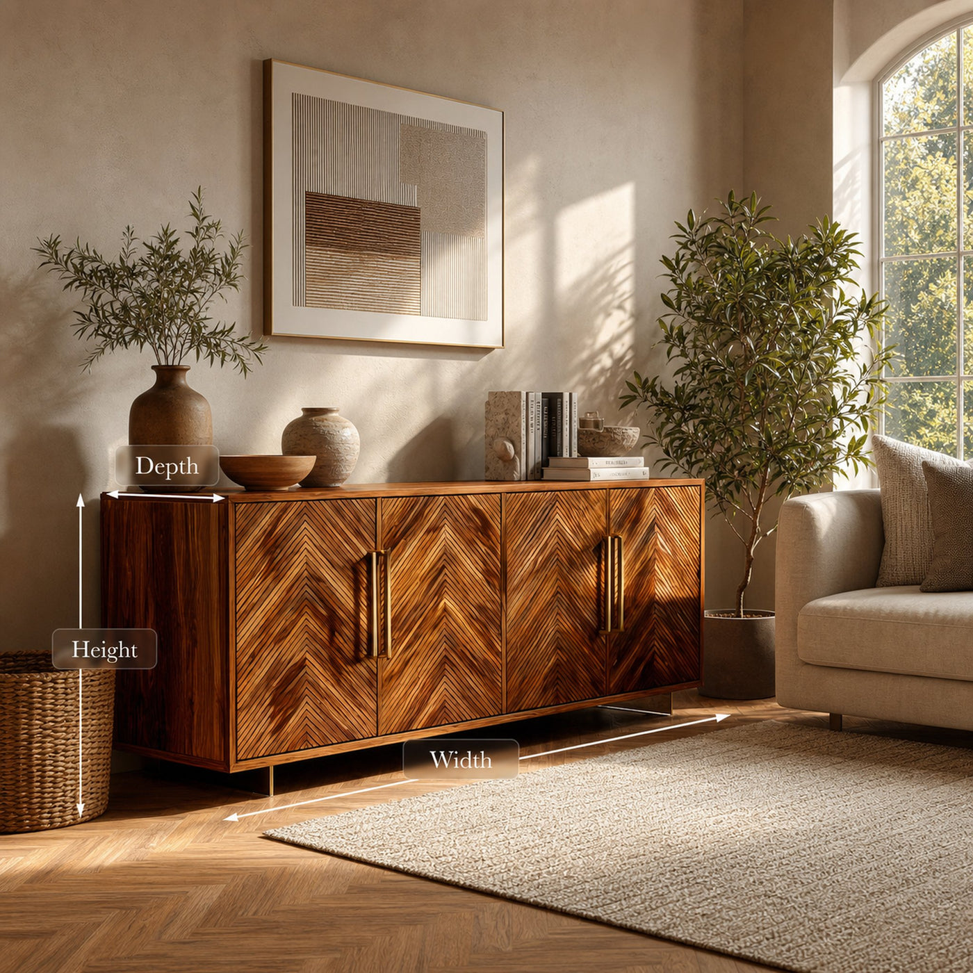 Sculptural Wood Sideboard With Layered Wave For Luxury Home - product view 8