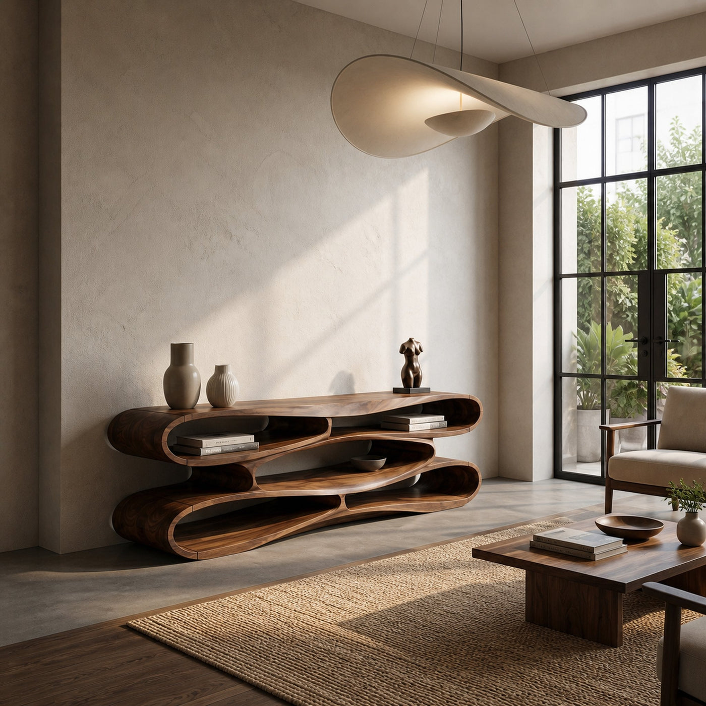 Sculptural Wood TV Cabinet Nature Inspired Entertainment Console For Living Room - product view 7
