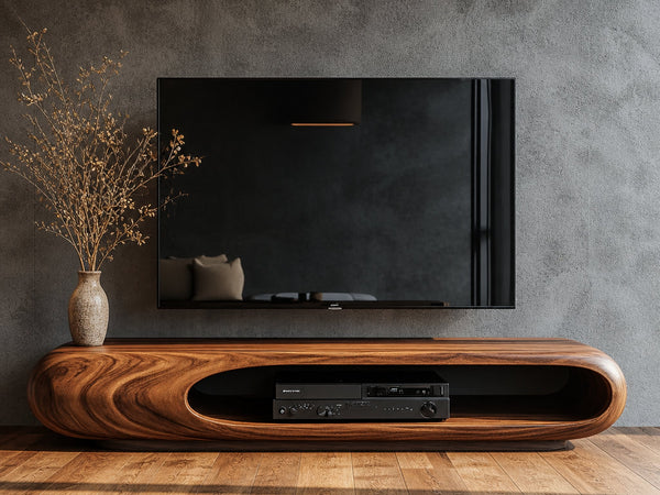 Sculptural Wood TV Stand Entertainment Unit Living Room