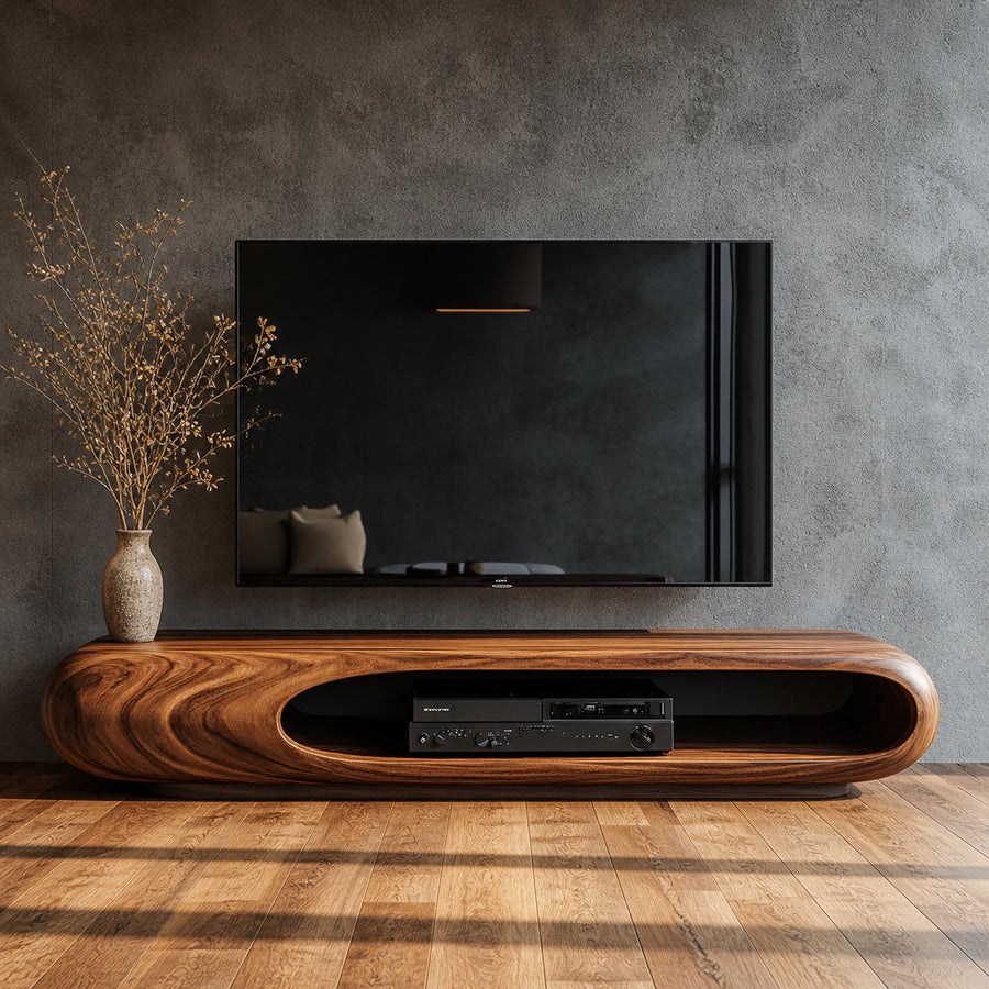 Sculptural Wood TV Stand Entertainment Unit Living Room