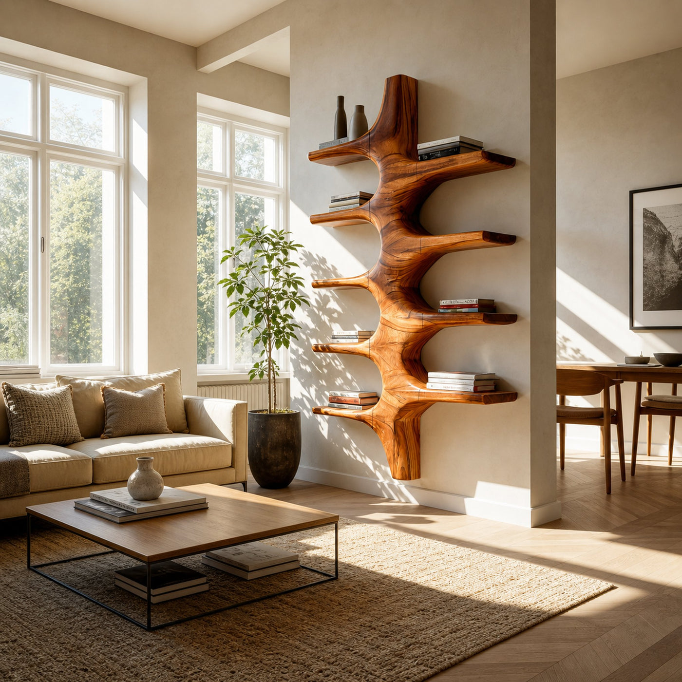 Sculptural Wood Wall Mounted Bookshelf For Modern Living Room - product view 6