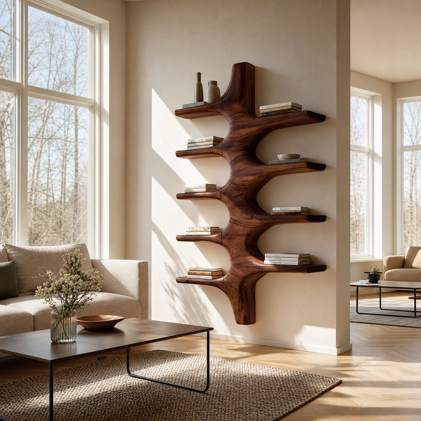 Sculptural Wood Wall Mounted Bookshelf For Modern Living Room - product view 7