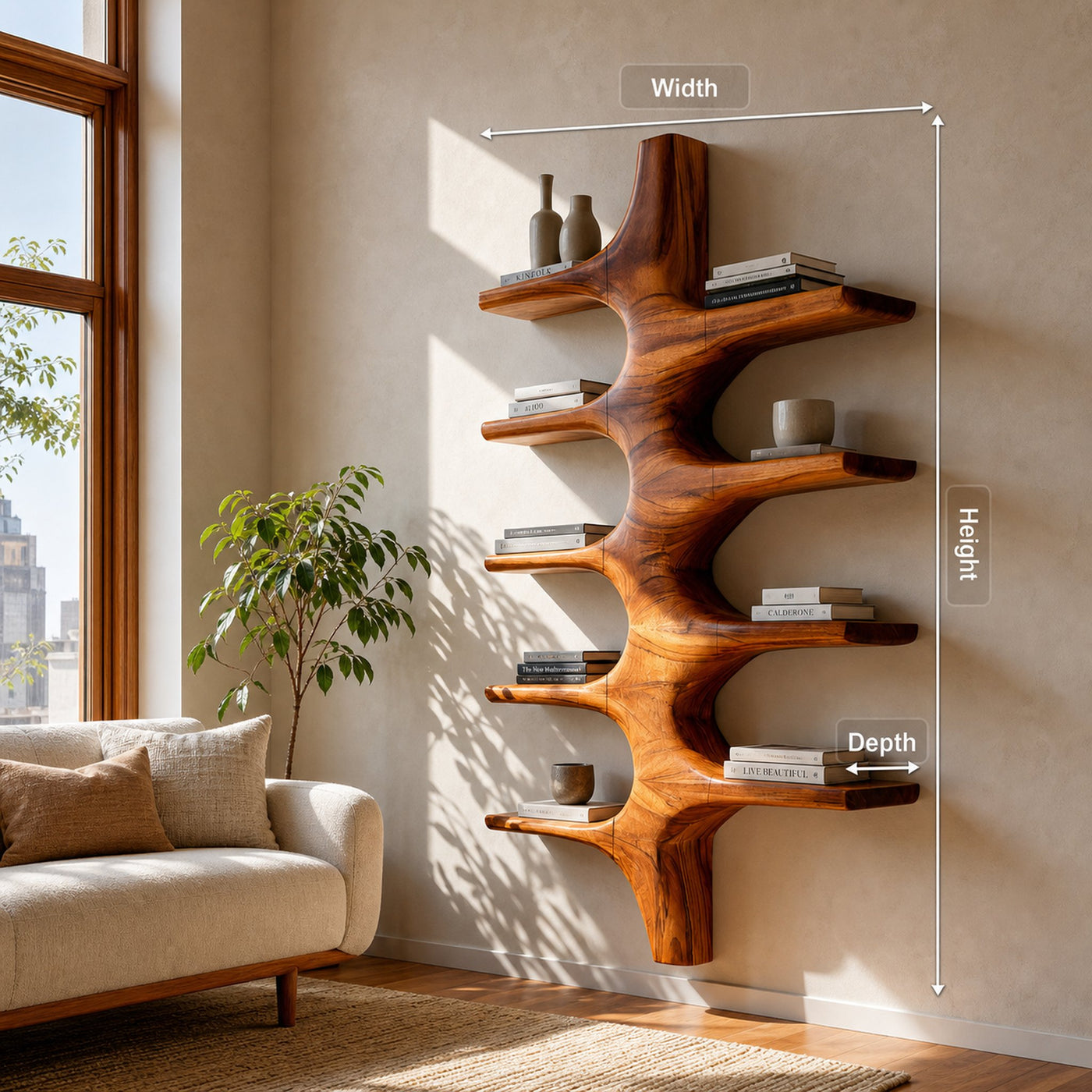 Sculptural Wood Wall Mounted Bookshelf For Modern Living Room - product view 8