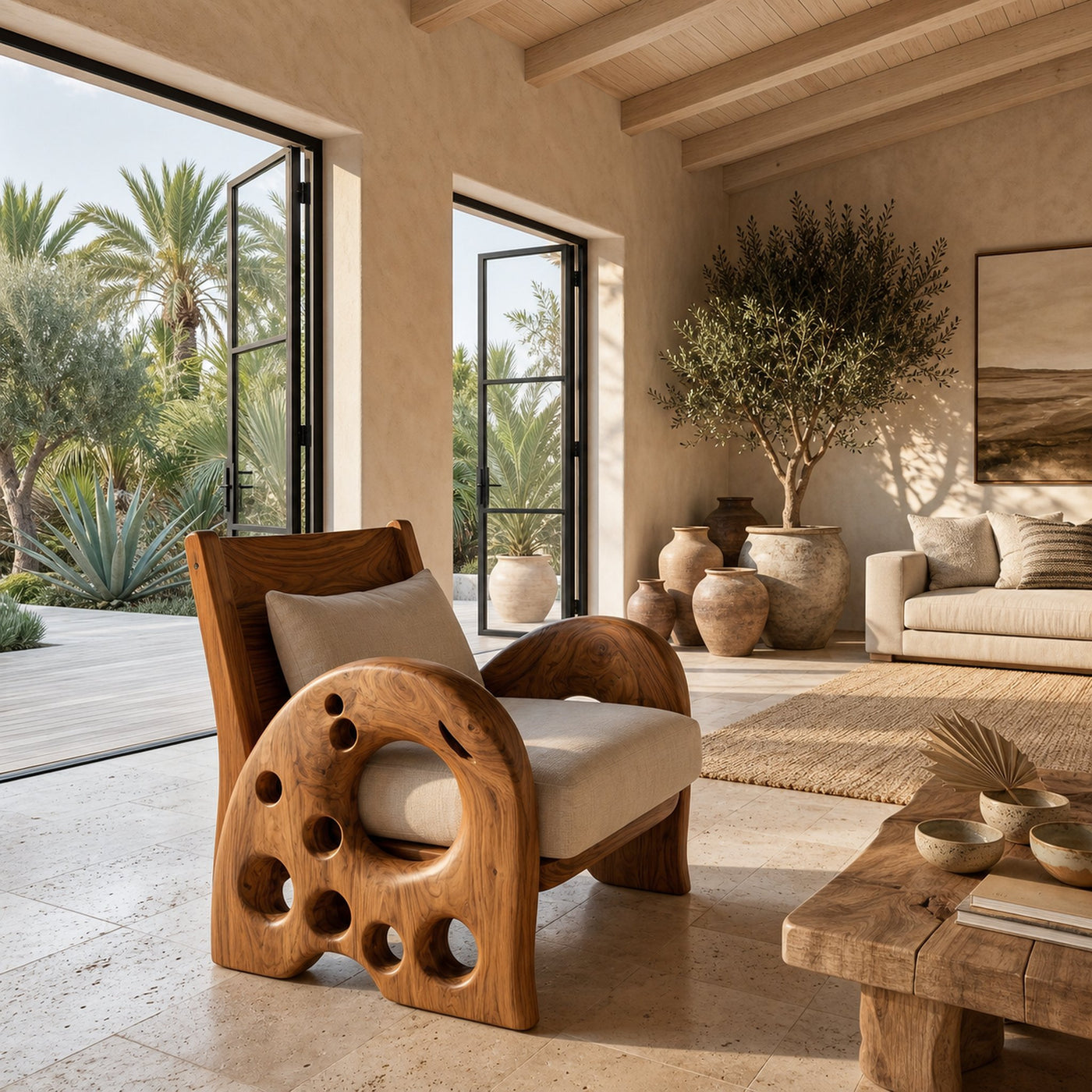 Sculptural Wooden Armchair For Living Room - product view 2