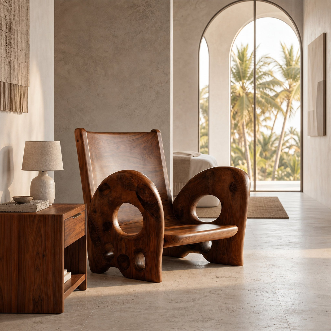 Sculptural Wooden Armchair For Living Room - product view 3