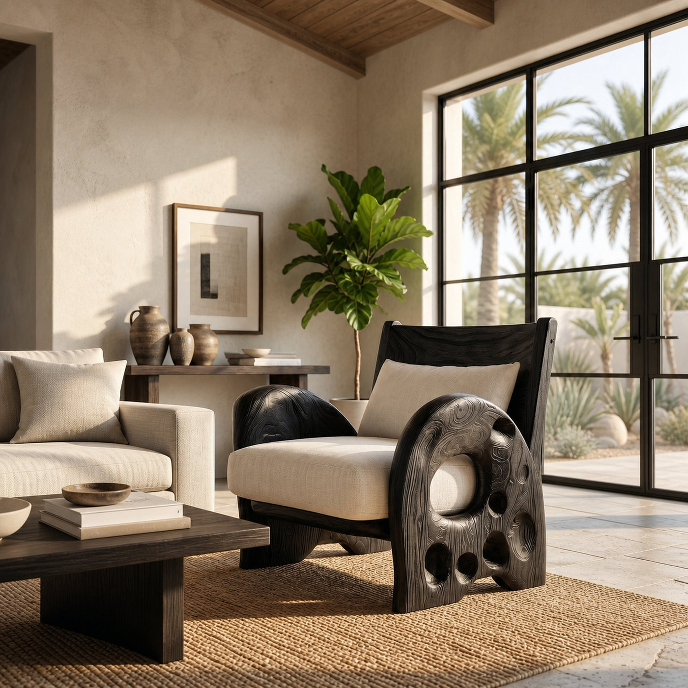 Sculptural Wooden Armchair For Living Room - product view 4