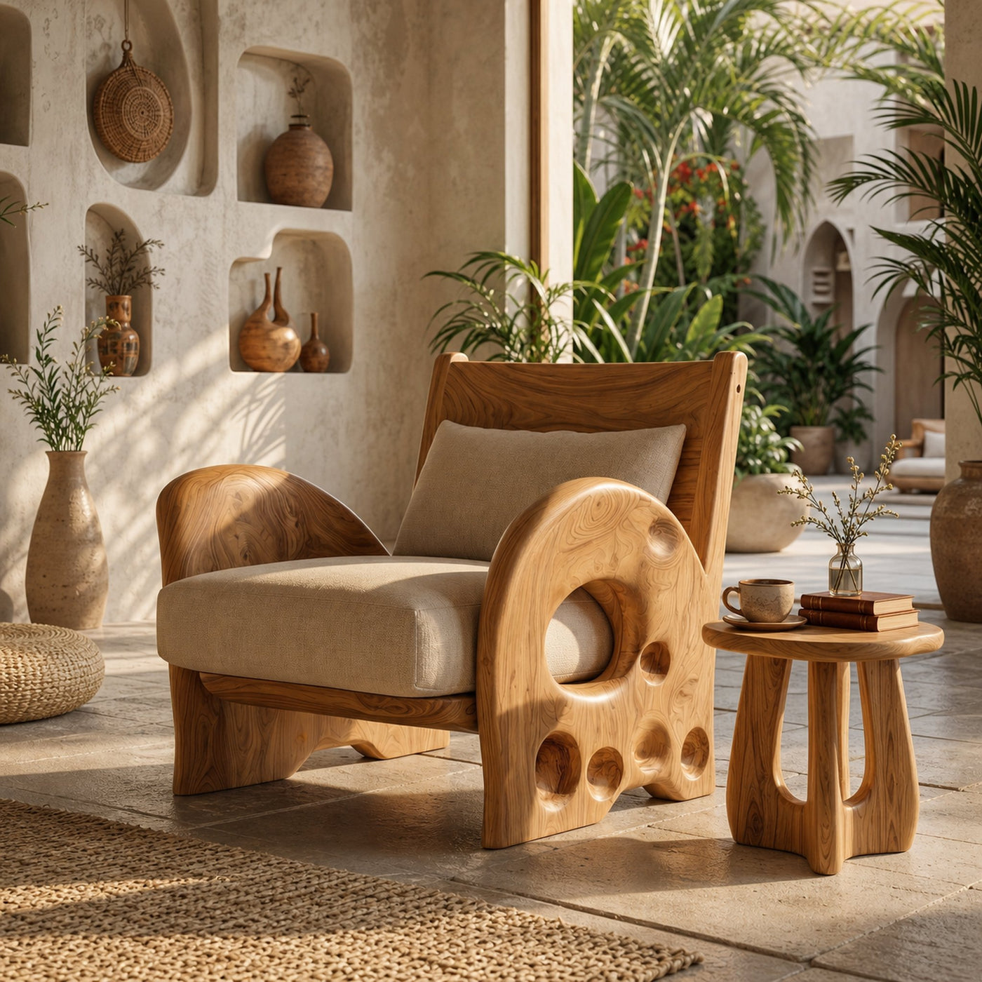 Sculptural Wooden Armchair For Living Room - product view 5