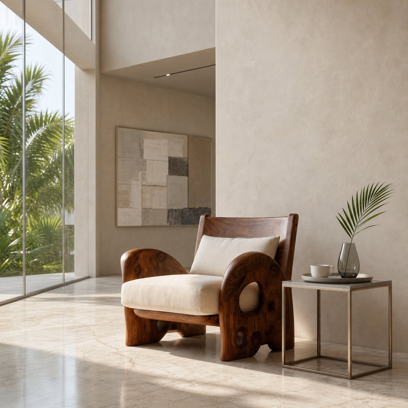 Sculptural Wooden Armchair For Living Room - product view 6