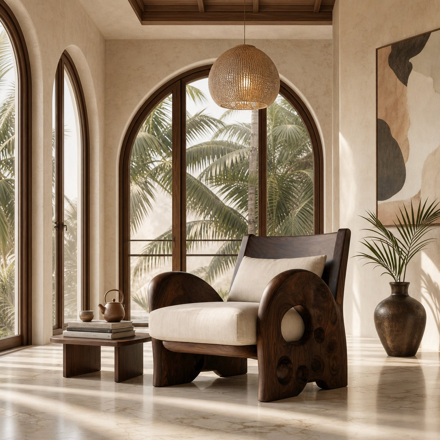 Sculptural Wooden Armchair For Living Room - product view 7