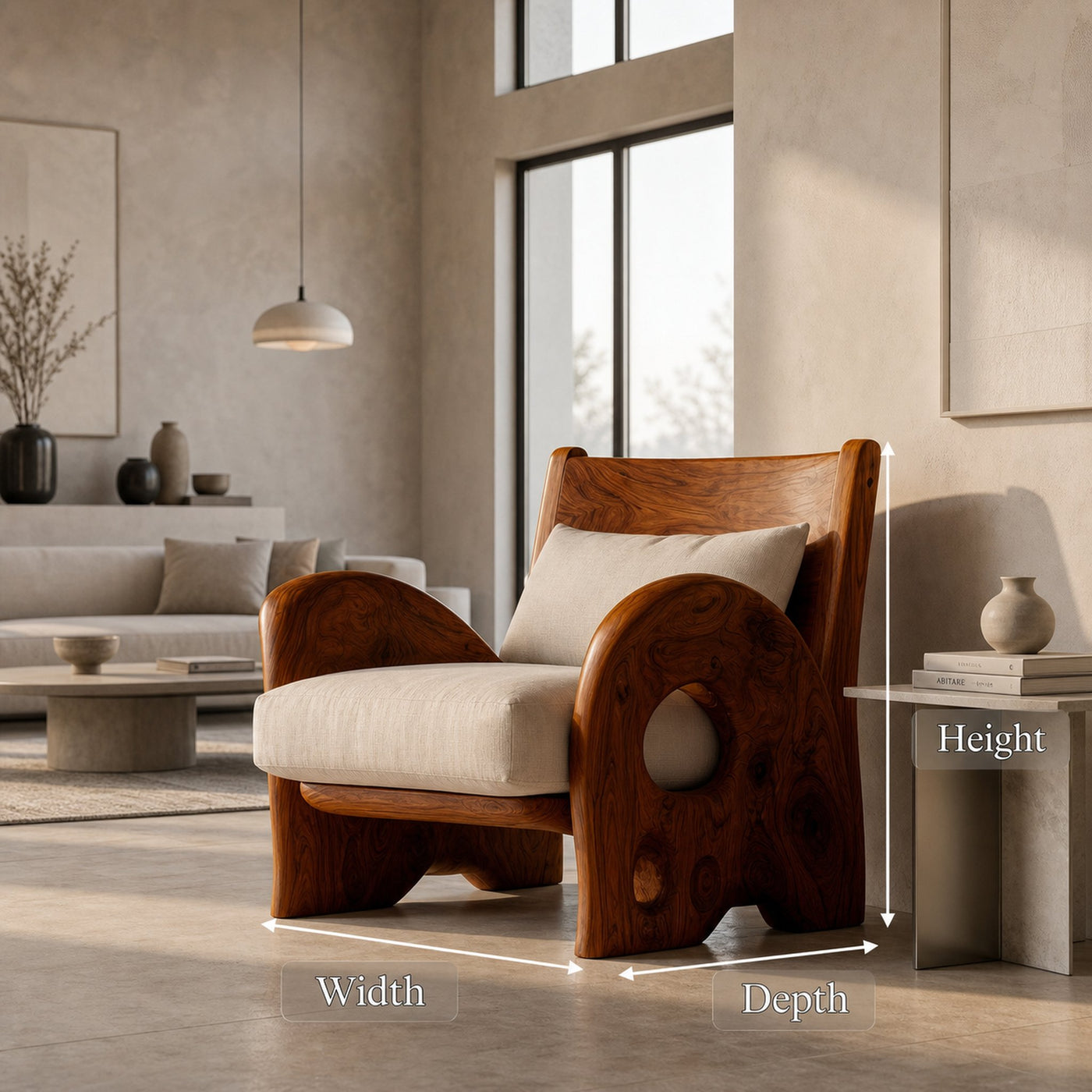 Sculptural Wooden Armchair For Living Room - product view 8
