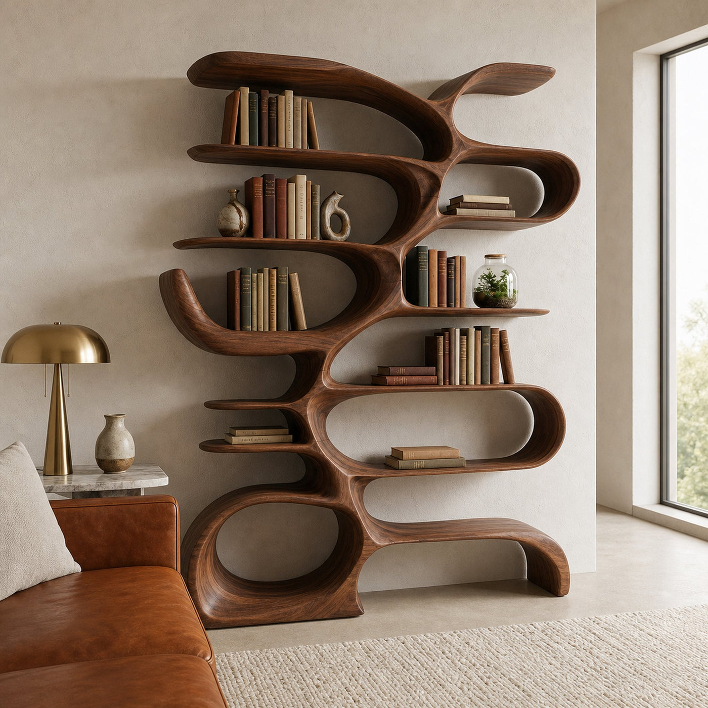 Sculptural Wooden Bookcase For Modern Living Room Storage - product view 7