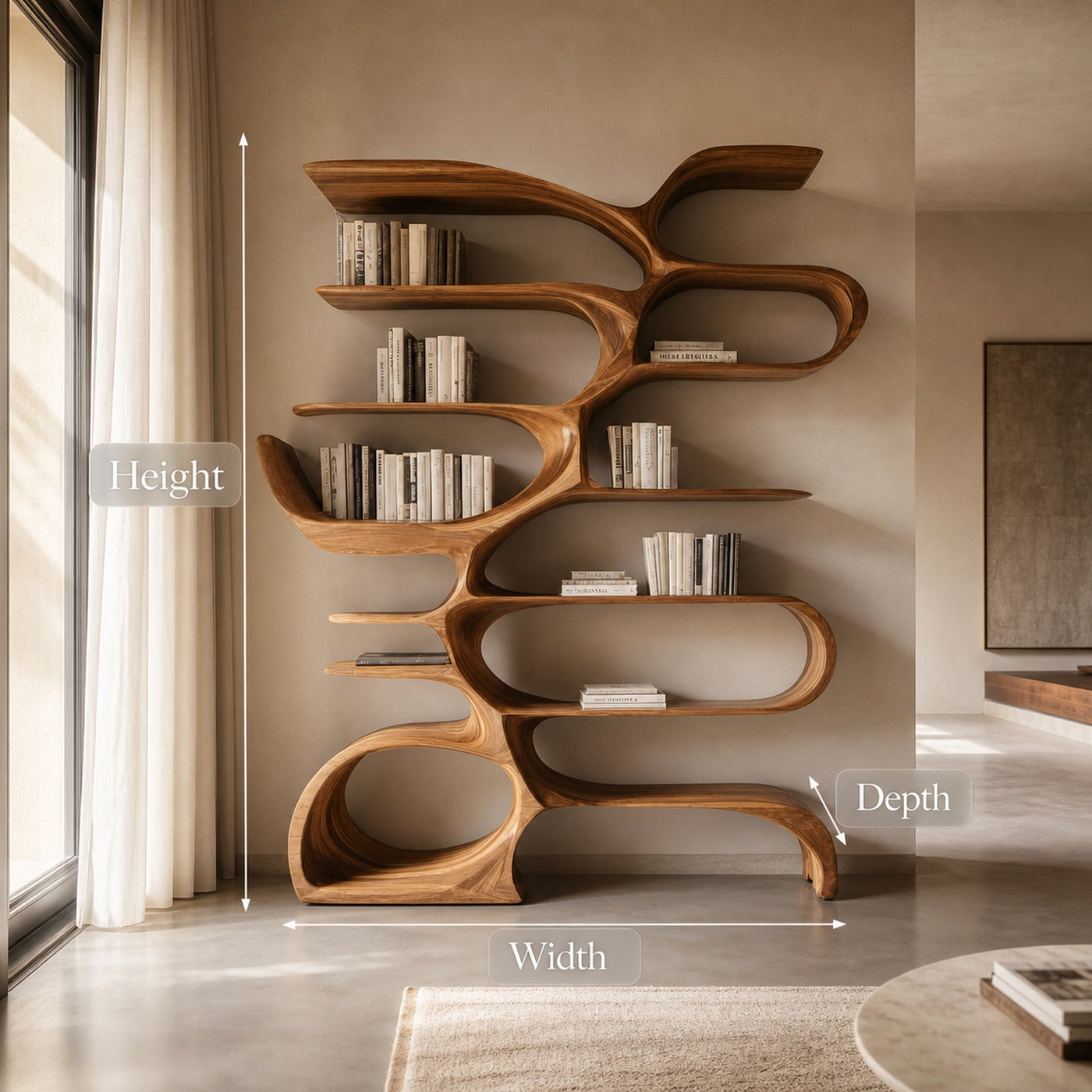Sculptural Wooden Bookcase For Modern Living Room Storage - product view 8