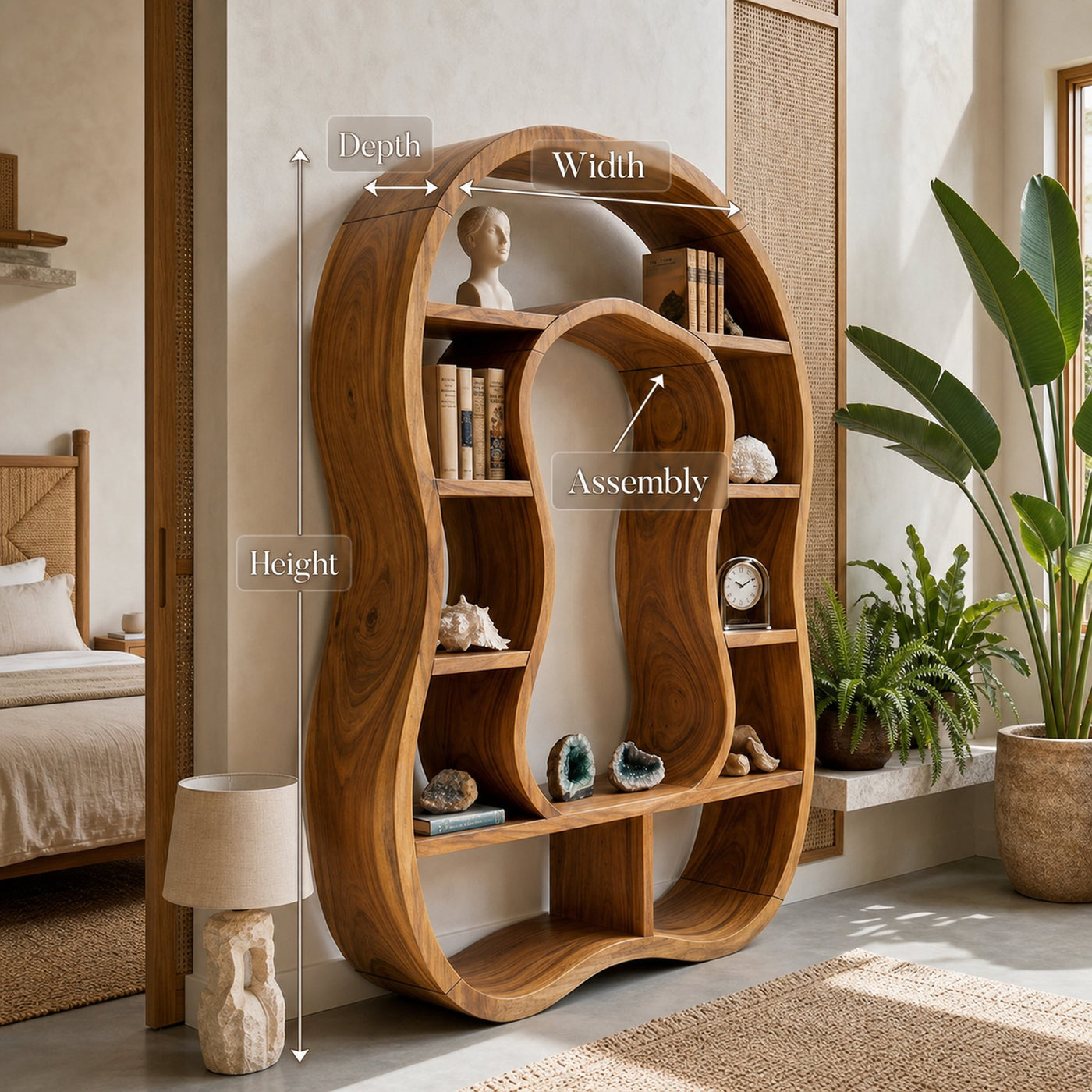 Sculptural Wooden Bookcase With Organic Open Design - product view 8