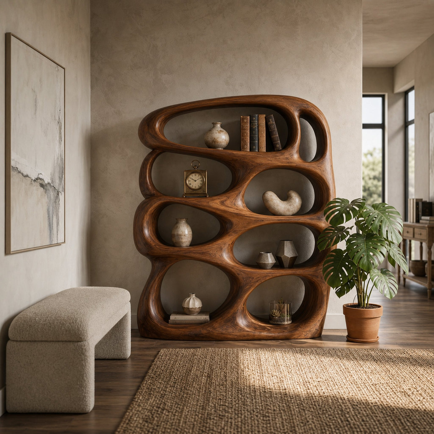 Sculptural Wooden Bookshelf Architecture Inspired Design For Modern Homes - product view 6