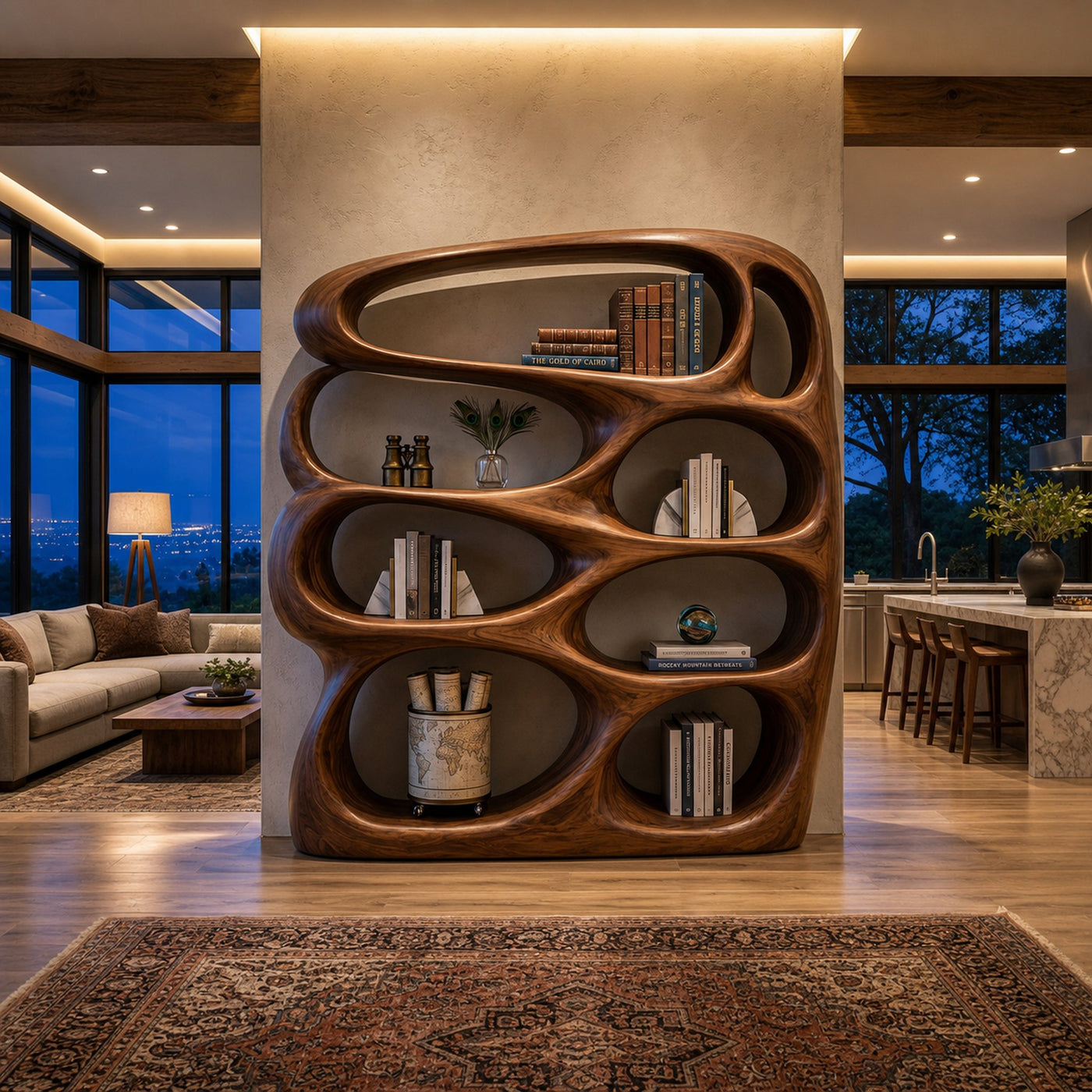 Sculptural Wooden Bookshelf Architecture Inspired Design For Modern Homes - product view 7