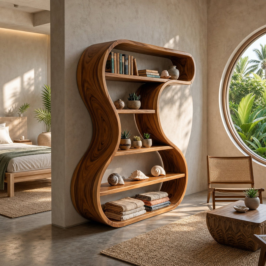 Sculptural Wooden Display Shelf For Modern Interiors