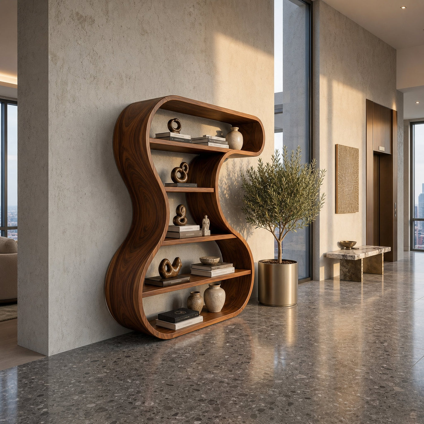 Sculptural Wooden Display Shelf For Modern Interiors - product view 6