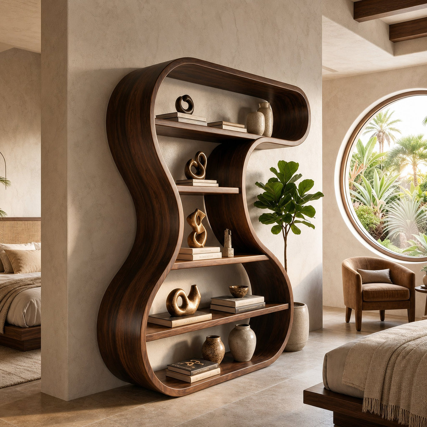 Sculptural Wooden Display Shelf For Modern Interiors - product view 7