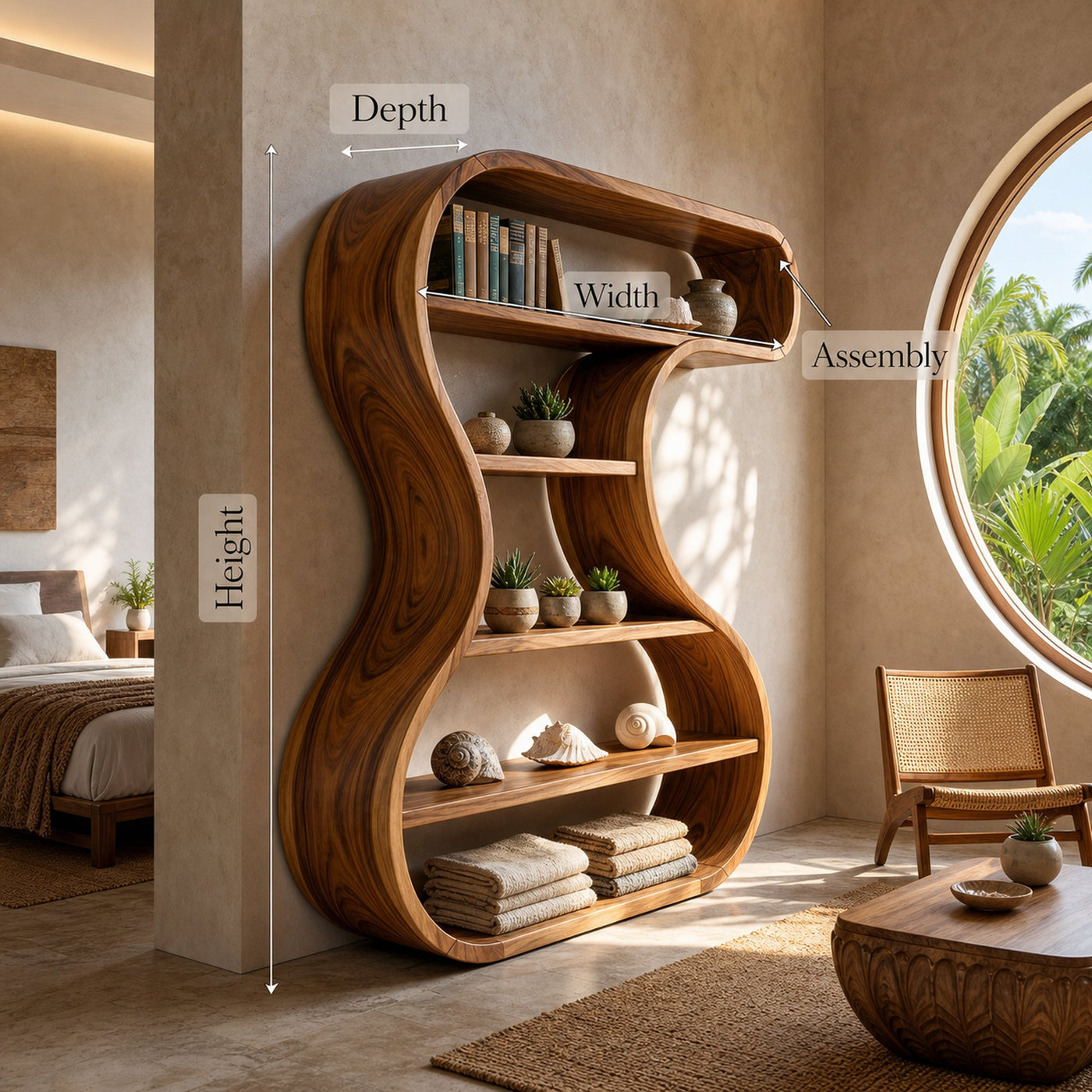 Sculptural Wooden Display Shelf For Modern Interiors - product view 8