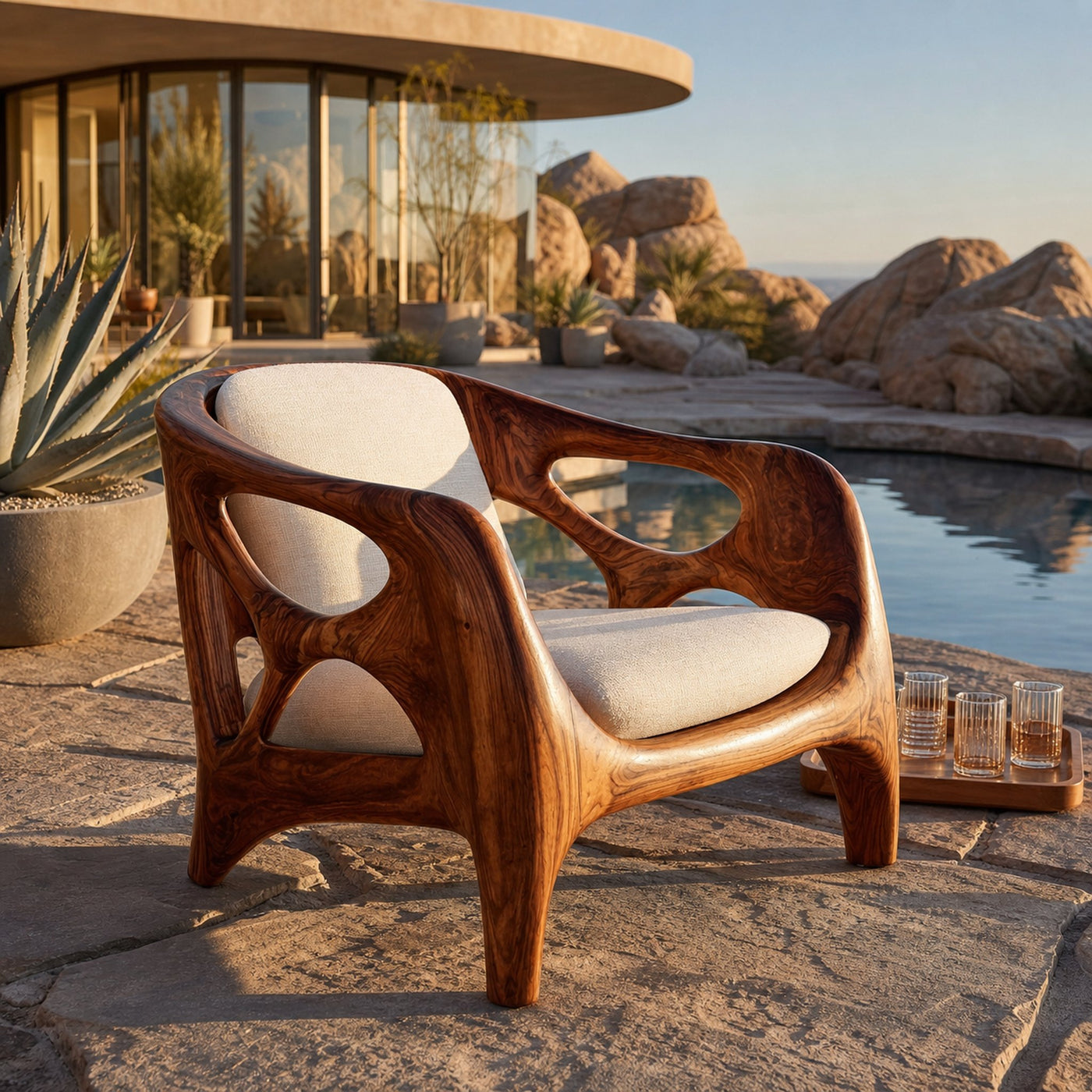 Sculptural Wooden Lounge Chair For Patio - product view 6