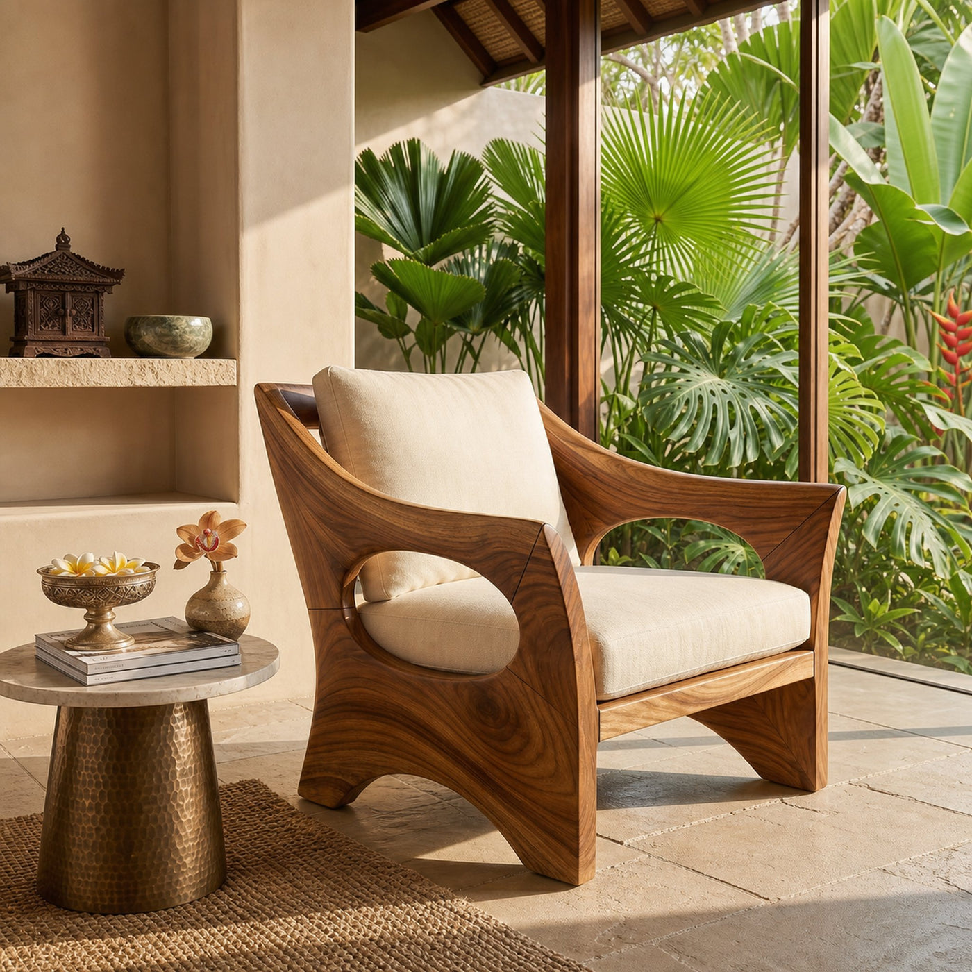 Sculptural Wooden Rocking Chair Modern Villa Interior