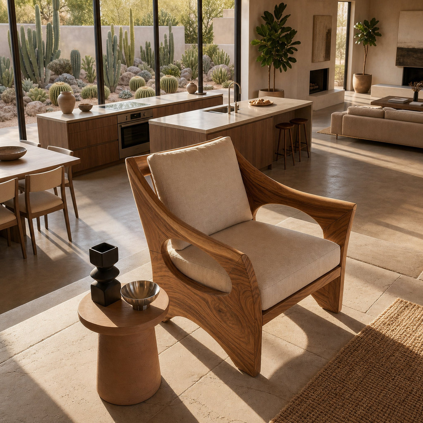 Sculptural Wooden Rocking Chair Modern Villa Interior - product view 2
