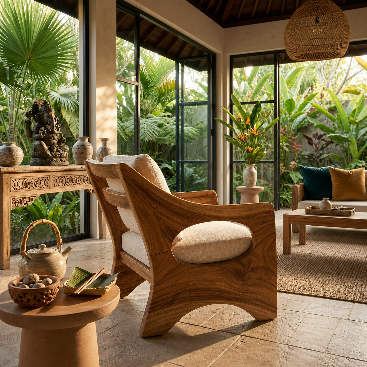 Sculptural Wooden Rocking Chair Modern Villa Interior - product view 3