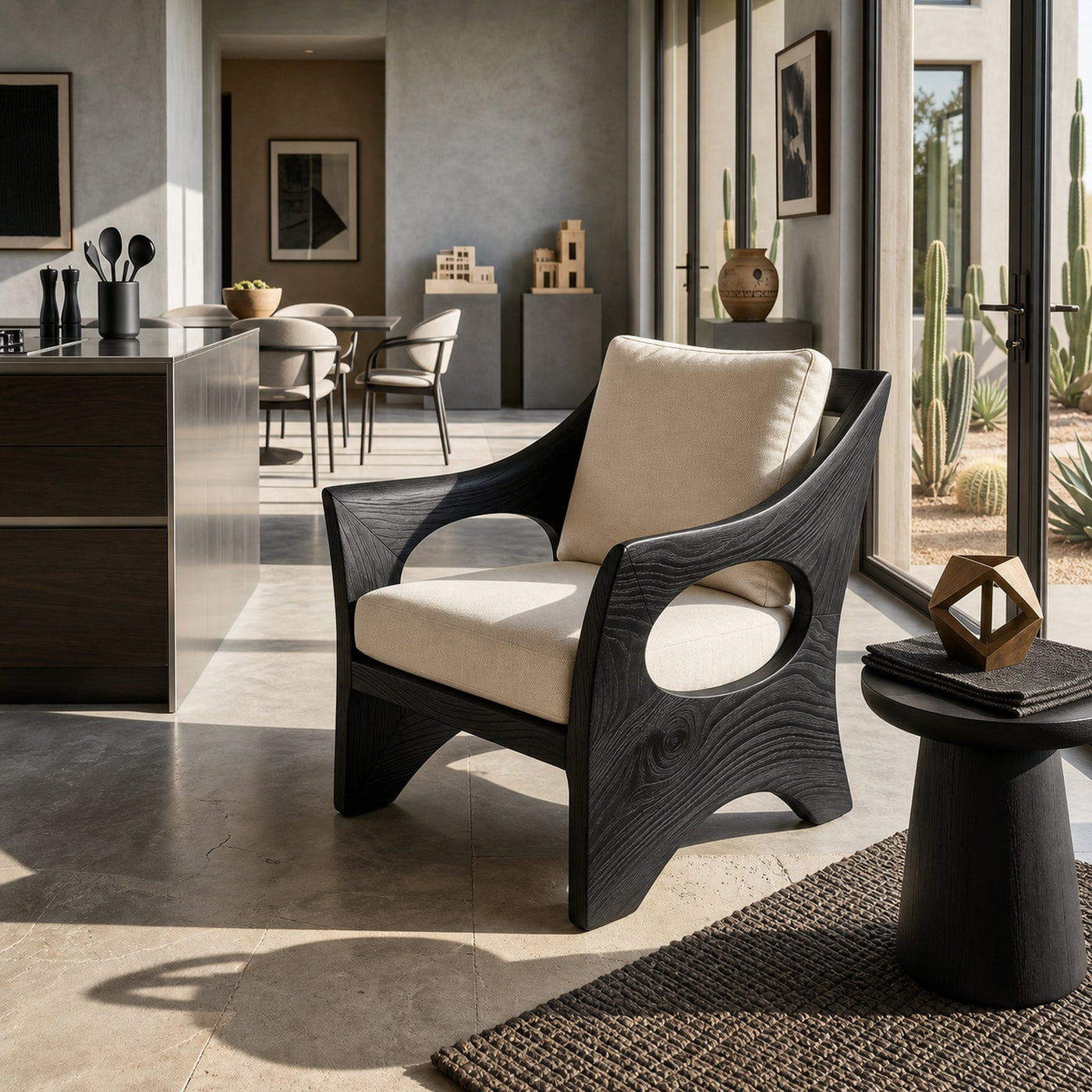 Sculptural Wooden Rocking Chair Modern Villa Interior - product view 4