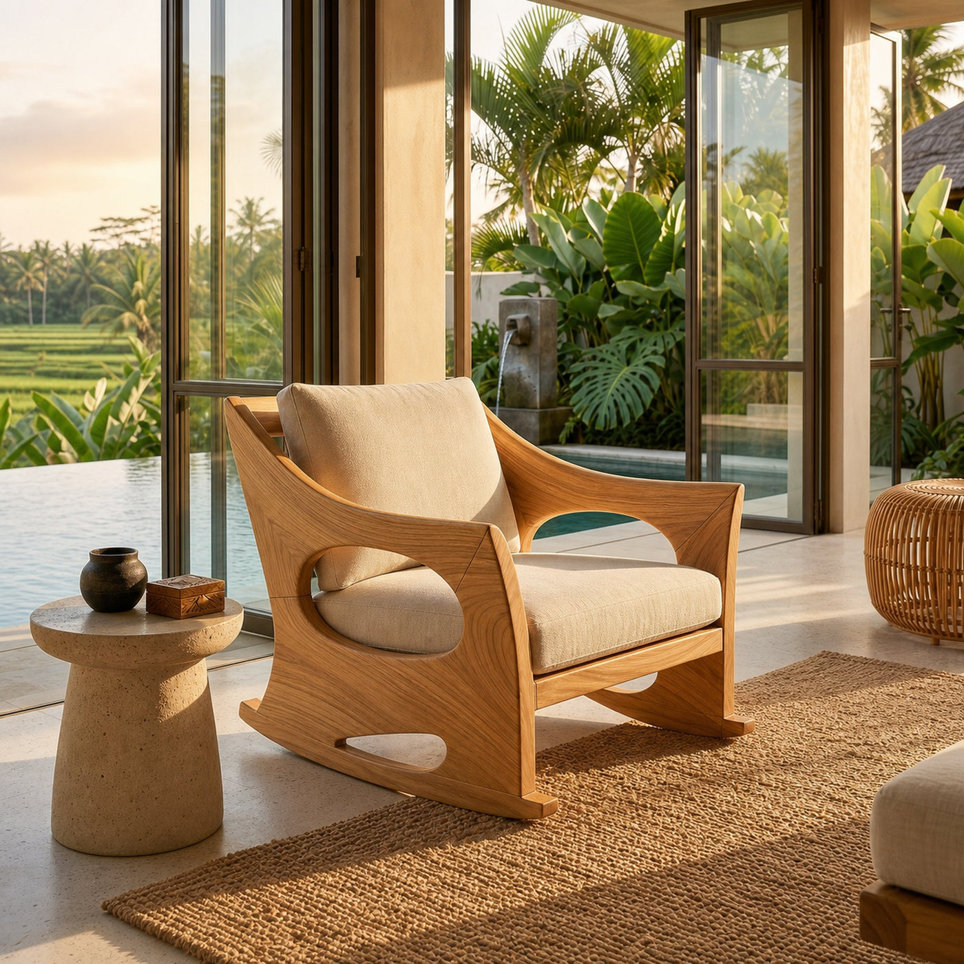 Sculptural Wooden Rocking Chair Modern Villa Interior - product view 5
