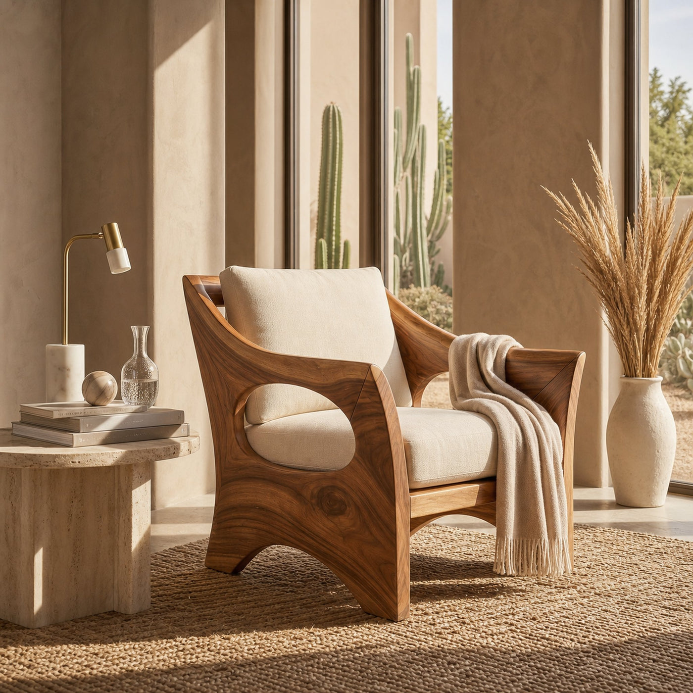 Sculptural Wooden Rocking Chair Modern Villa Interior - product view 6