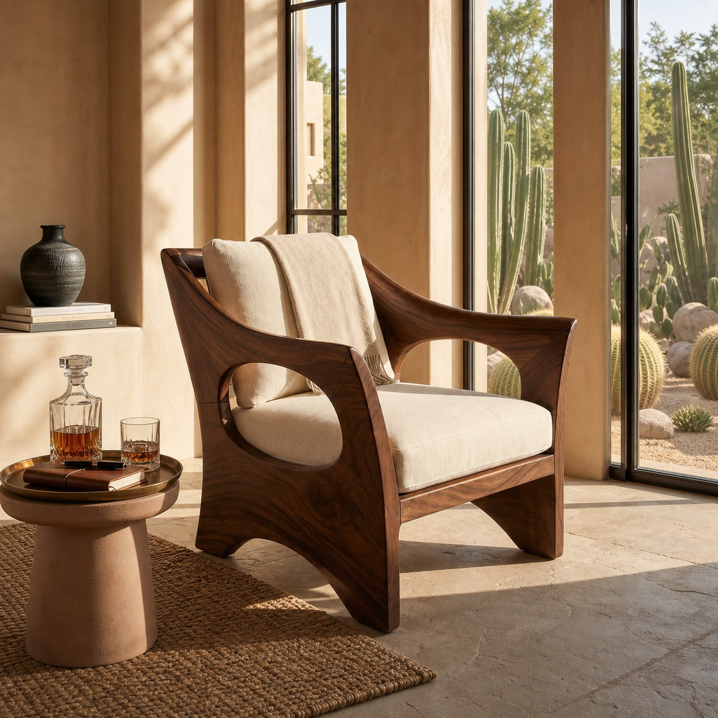 Sculptural Wooden Rocking Chair Modern Villa Interior - product view 7
