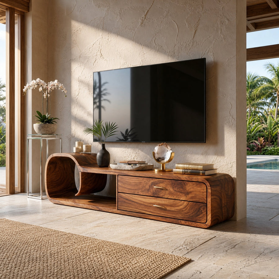 Sculptural Wooden TV Cabinet Organic Modern Design