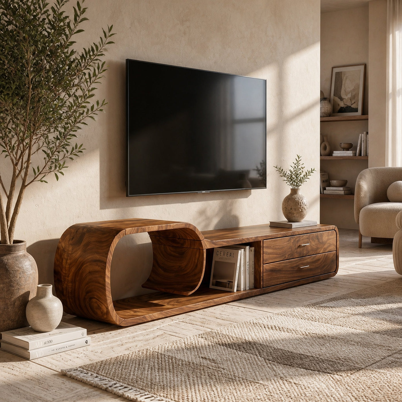Sculptural Wooden TV Cabinet Organic Modern Design - product view 6