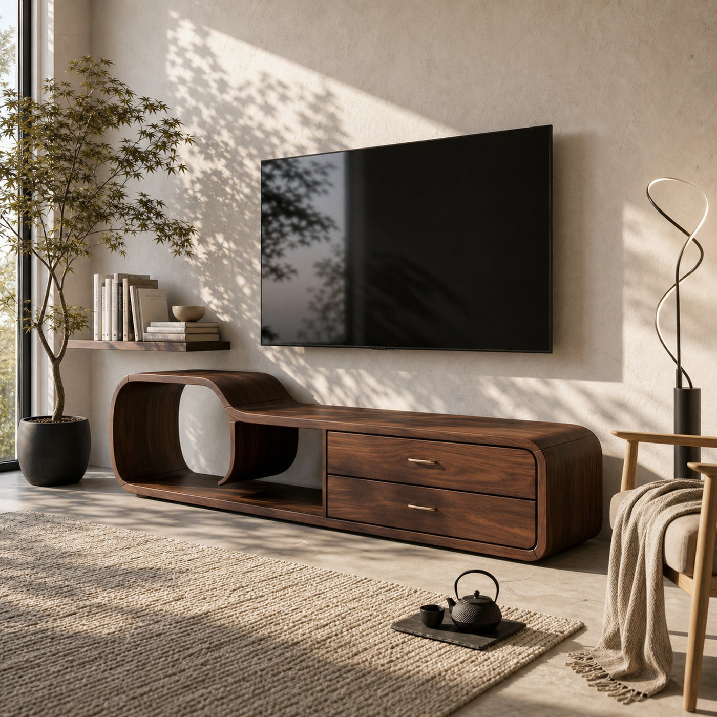 Sculptural Wooden TV Cabinet Organic Modern Design - product view 7