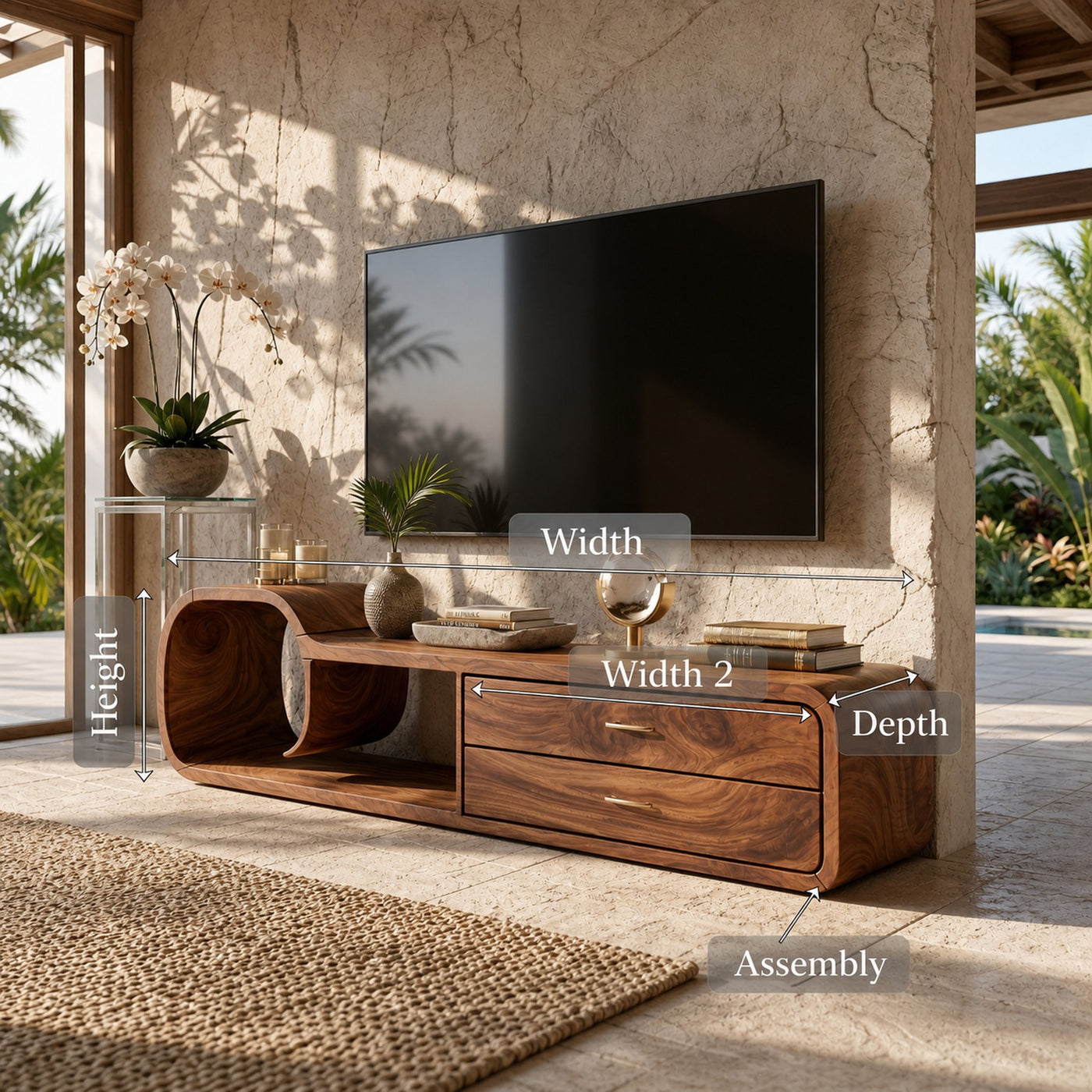 Sculptural Wooden TV Cabinet Organic Modern Design - product view 8