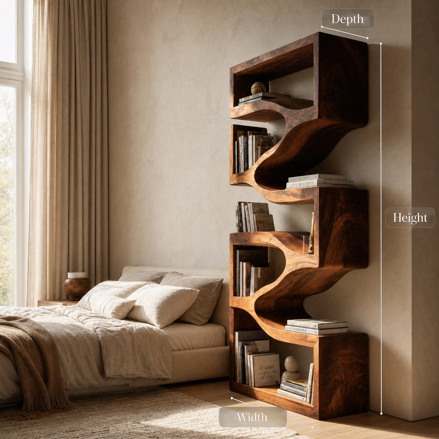 Sculptural Wooden Wall Bookcase For Modern BedRoom - product view 6
