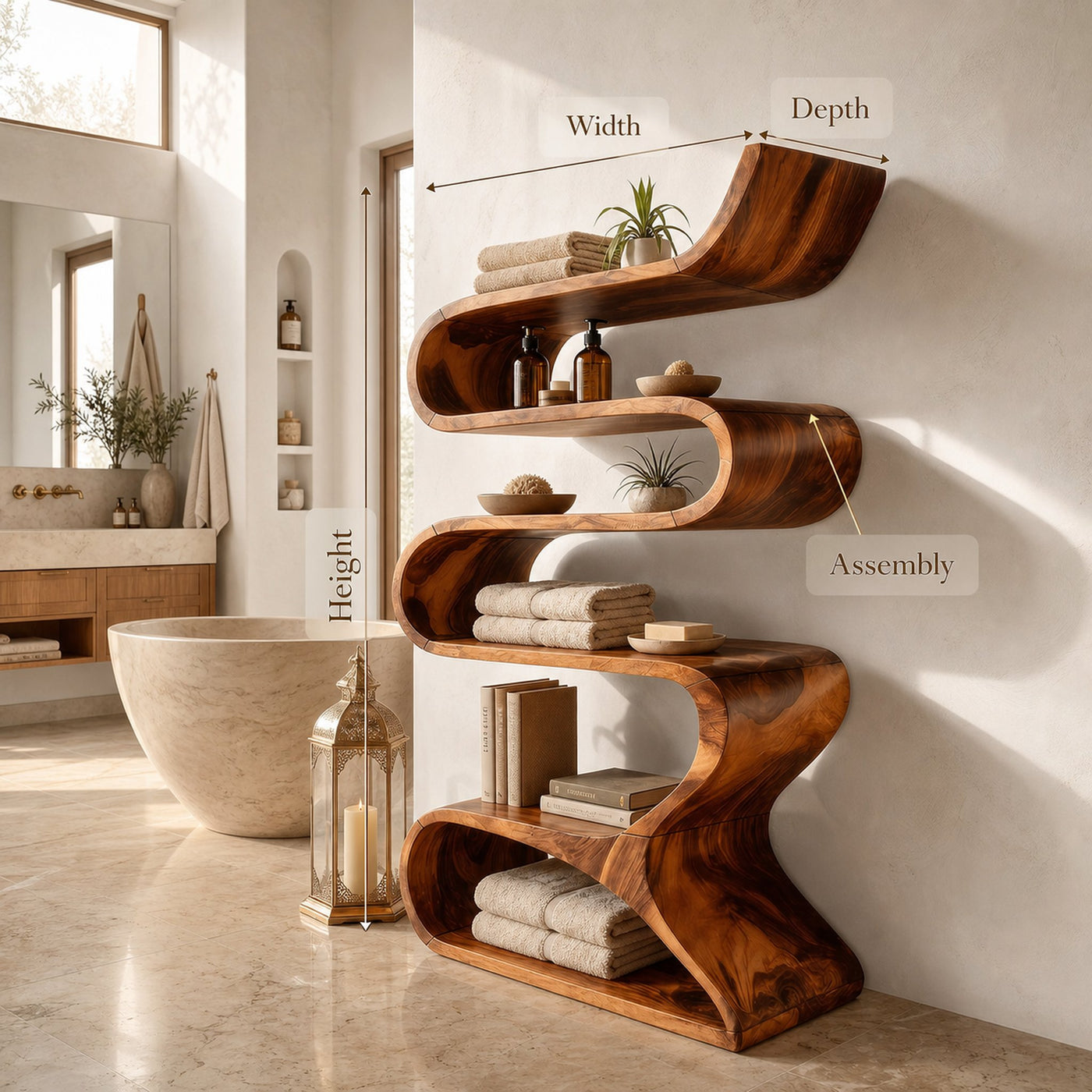 Sculptural Wooden Wall Shelf In Flowing Form - product view 8