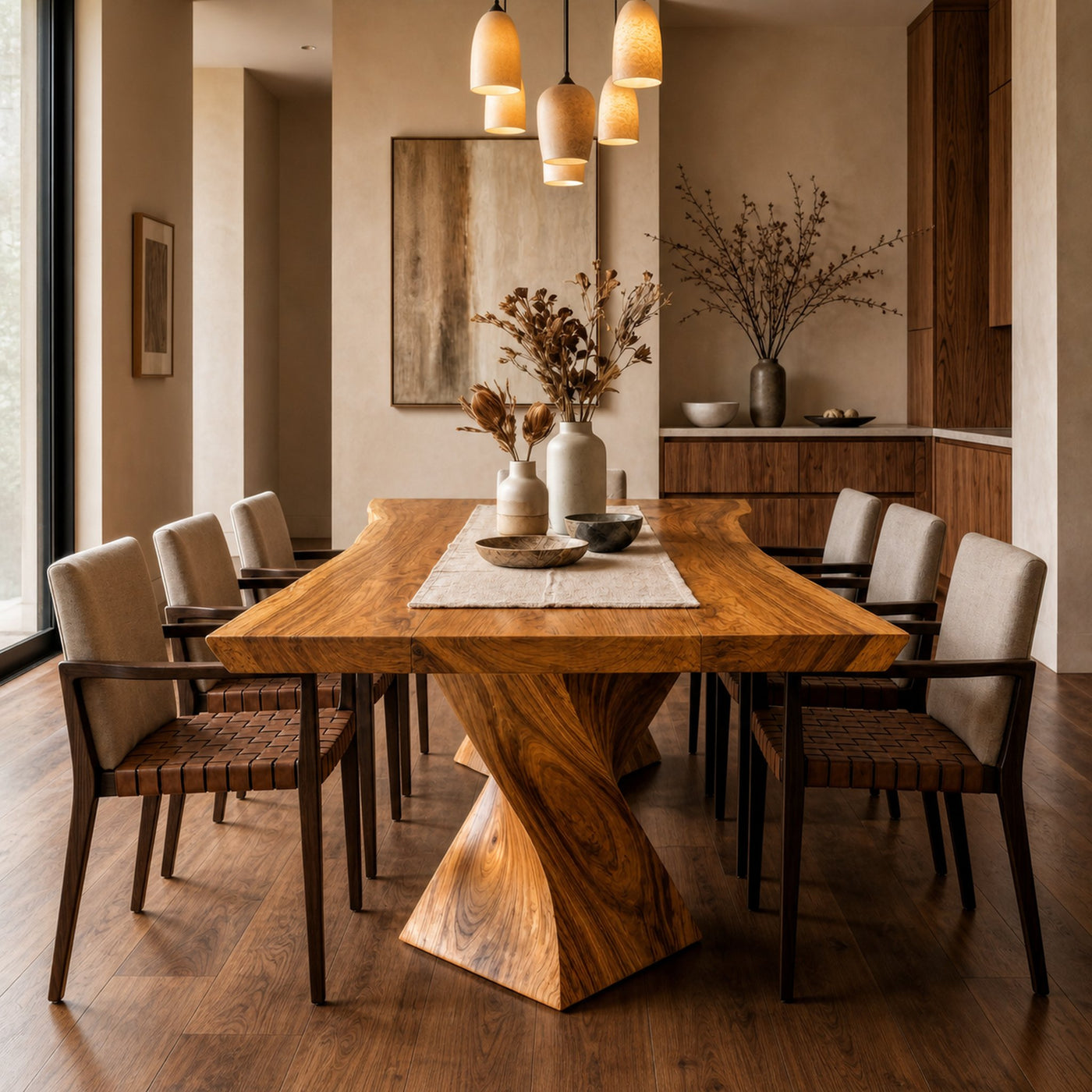 Sculptural X Base Dining Table For Dining Room And Kitchen