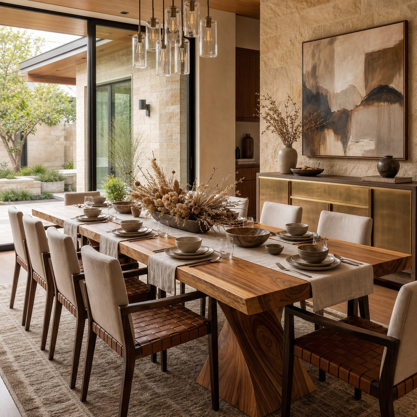 Sculptural X Base Dining Table For Dining Room And Kitchen - product view 3
