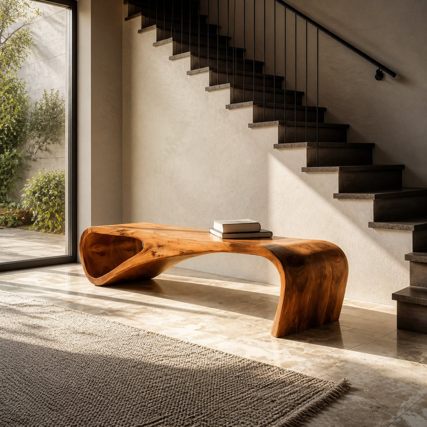 Statement Bench With Smooth Curved Form For Modern Home